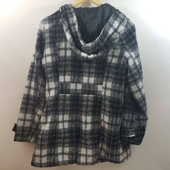 Madden Girl Hooded Jacket Large Plaid Black White - Picture 5 of 10
